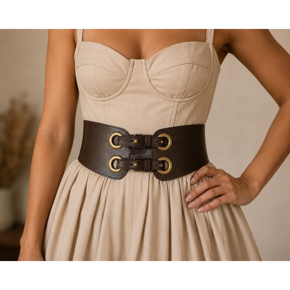 Lucky Penny Waist Belt Womens Size S Brown Excellent Double Buckle Leather